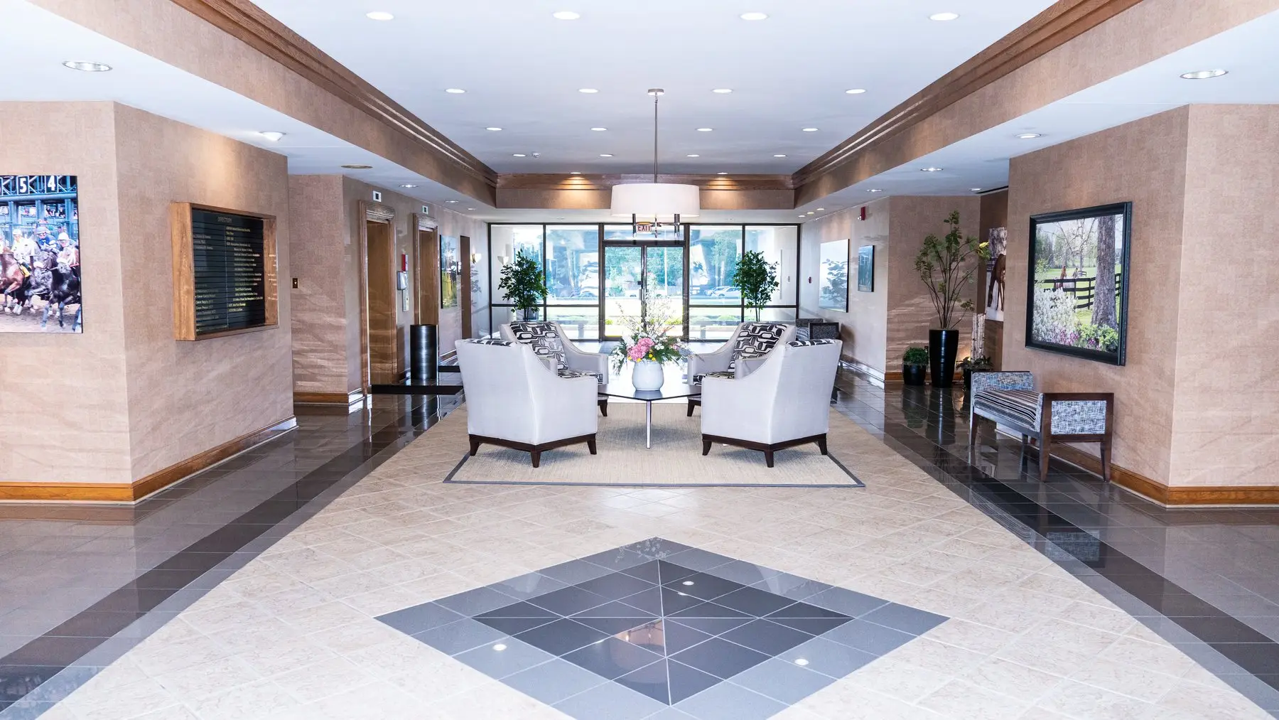 A bright, professionally appointed lobby at Southcreek Park